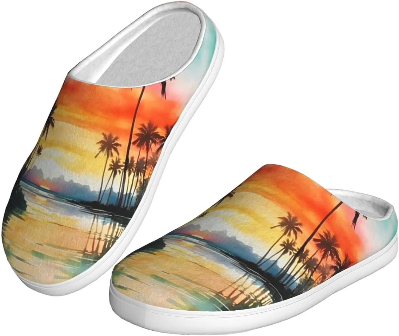 House Slippers for Woman Men Tropical Coconut Tree Seaside Comfy Flannel Women's Slippers Non Slip Home Slippers Shoes