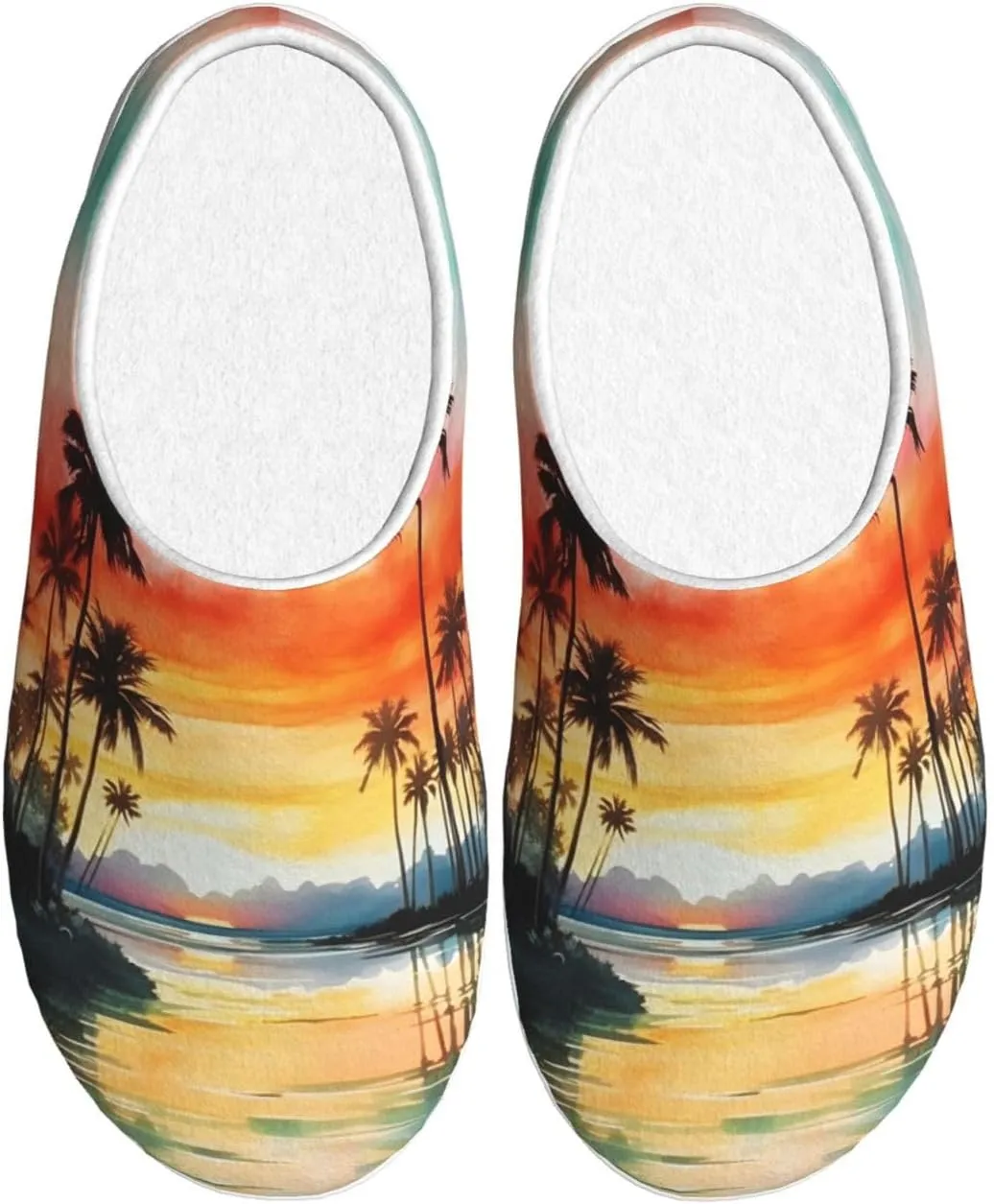 House Slippers for Woman Men Tropical Coconut Tree Seaside Comfy Flannel Women's Slippers Non Slip Home Slippers Shoes