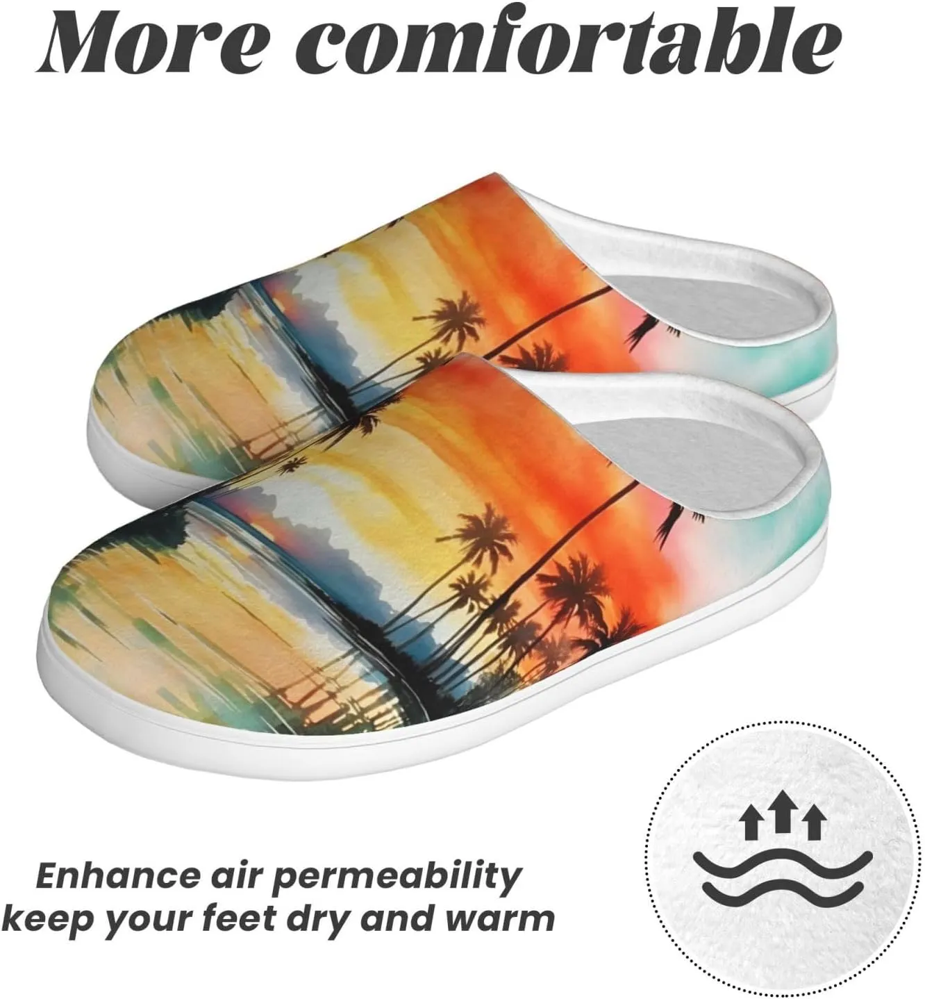 House Slippers for Woman Men Tropical Coconut Tree Seaside Comfy Flannel Women's Slippers Non Slip Home Slippers Shoes
