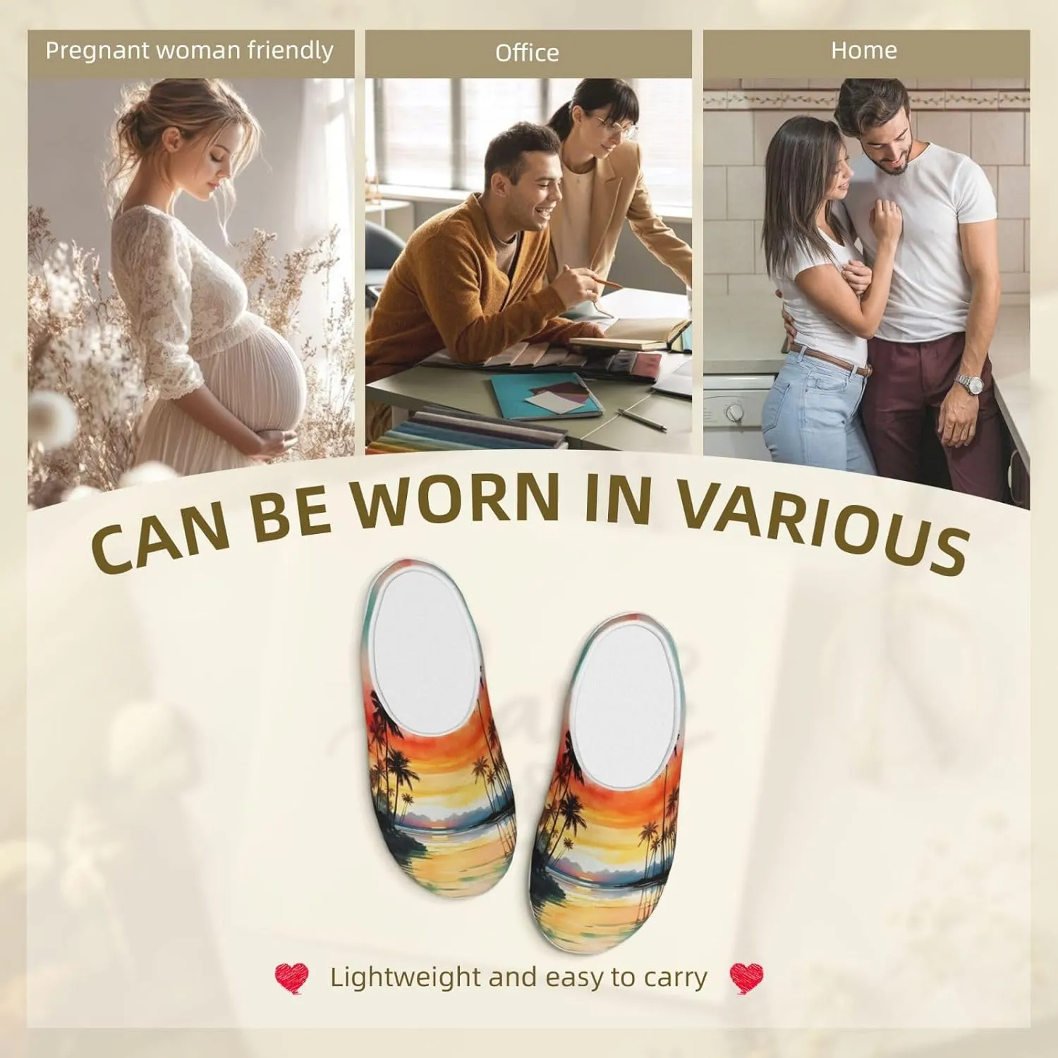 House Slippers for Woman Men Tropical Coconut Tree Seaside Comfy Flannel Women's Slippers Non Slip Home Slippers Shoes