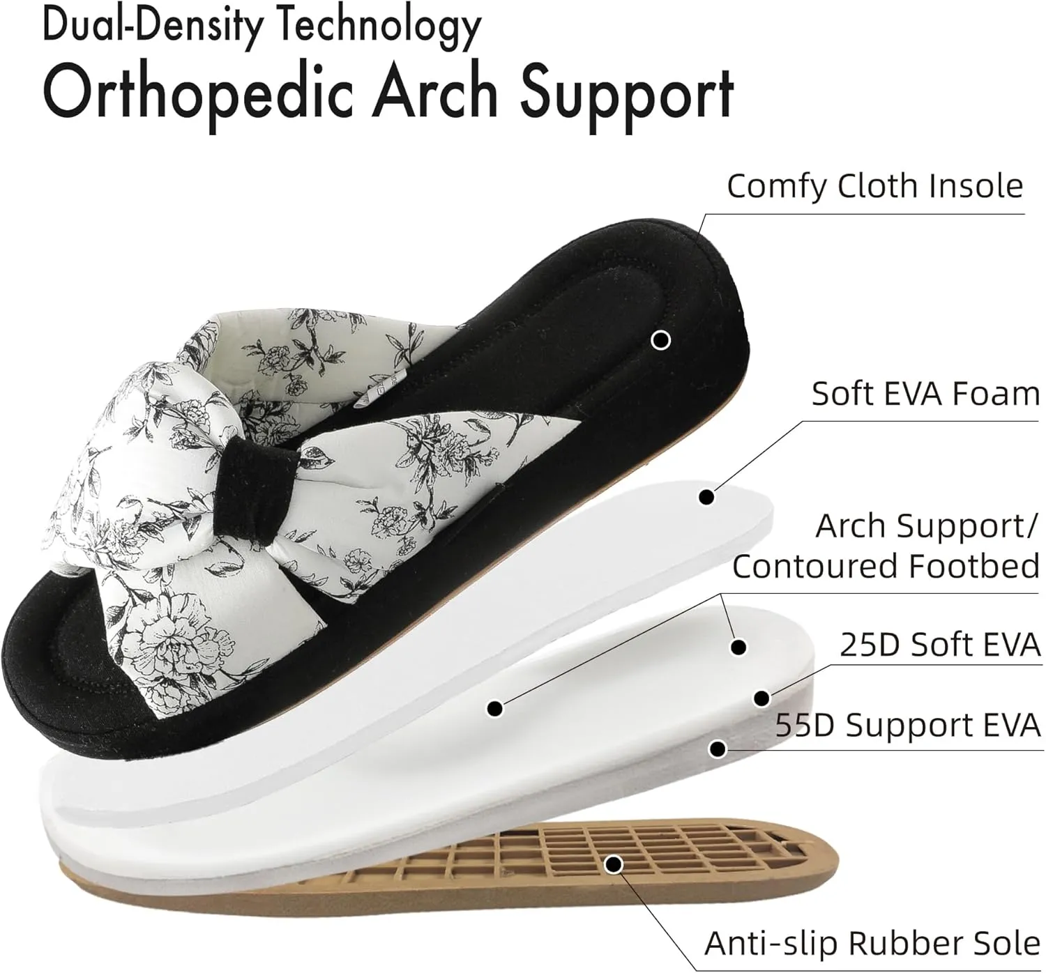 House Slippers for Women with Bow Comfy Indoor Open Toe Slides with Low Arch Support Rubber Sole for Summer