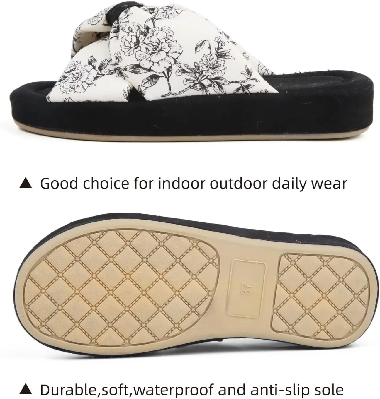 House Slippers for Women with Bow Comfy Indoor Open Toe Slides with Low Arch Support Rubber Sole for Summer