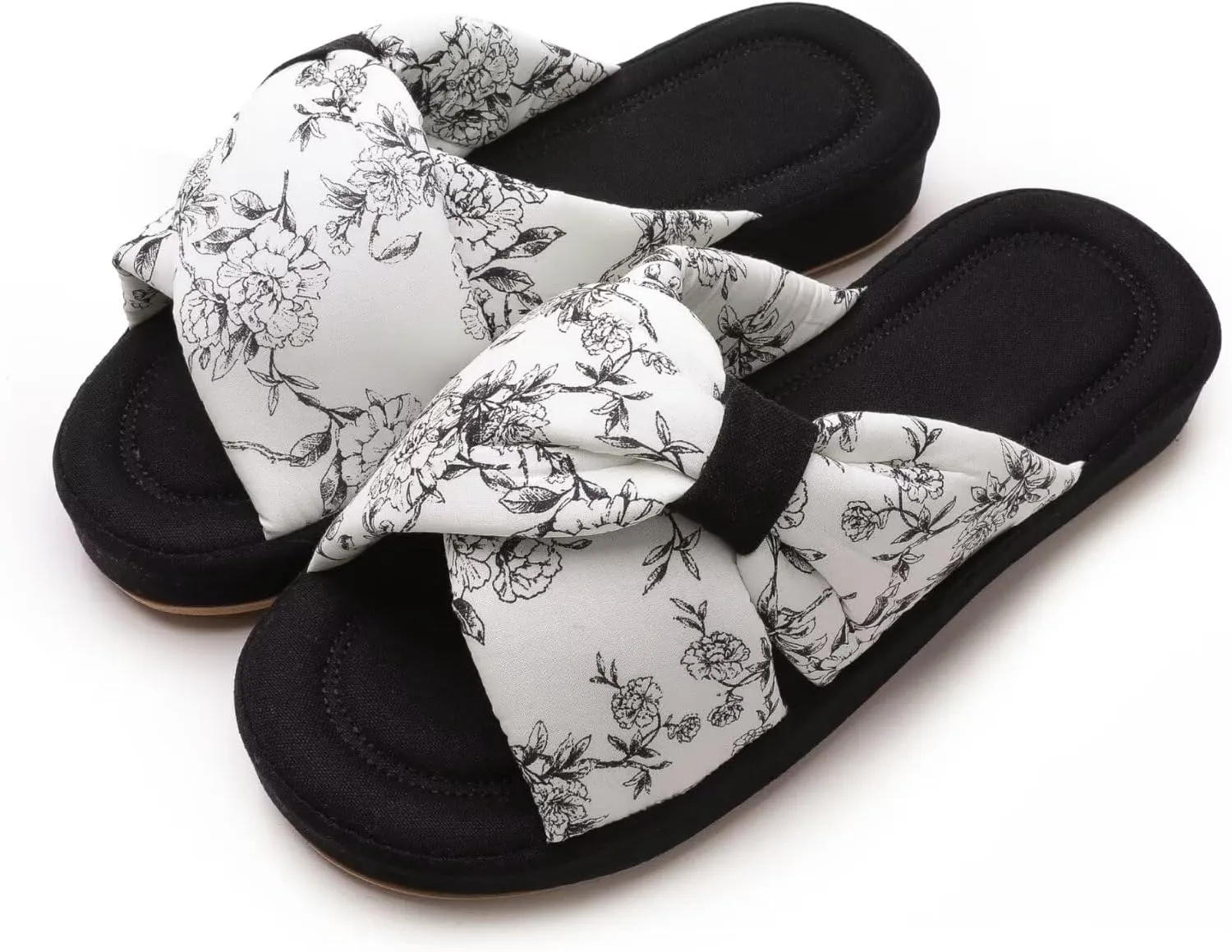 House Slippers for Women with Bow Comfy Indoor Open Toe Slides with Low Arch Support Rubber Sole for Summer