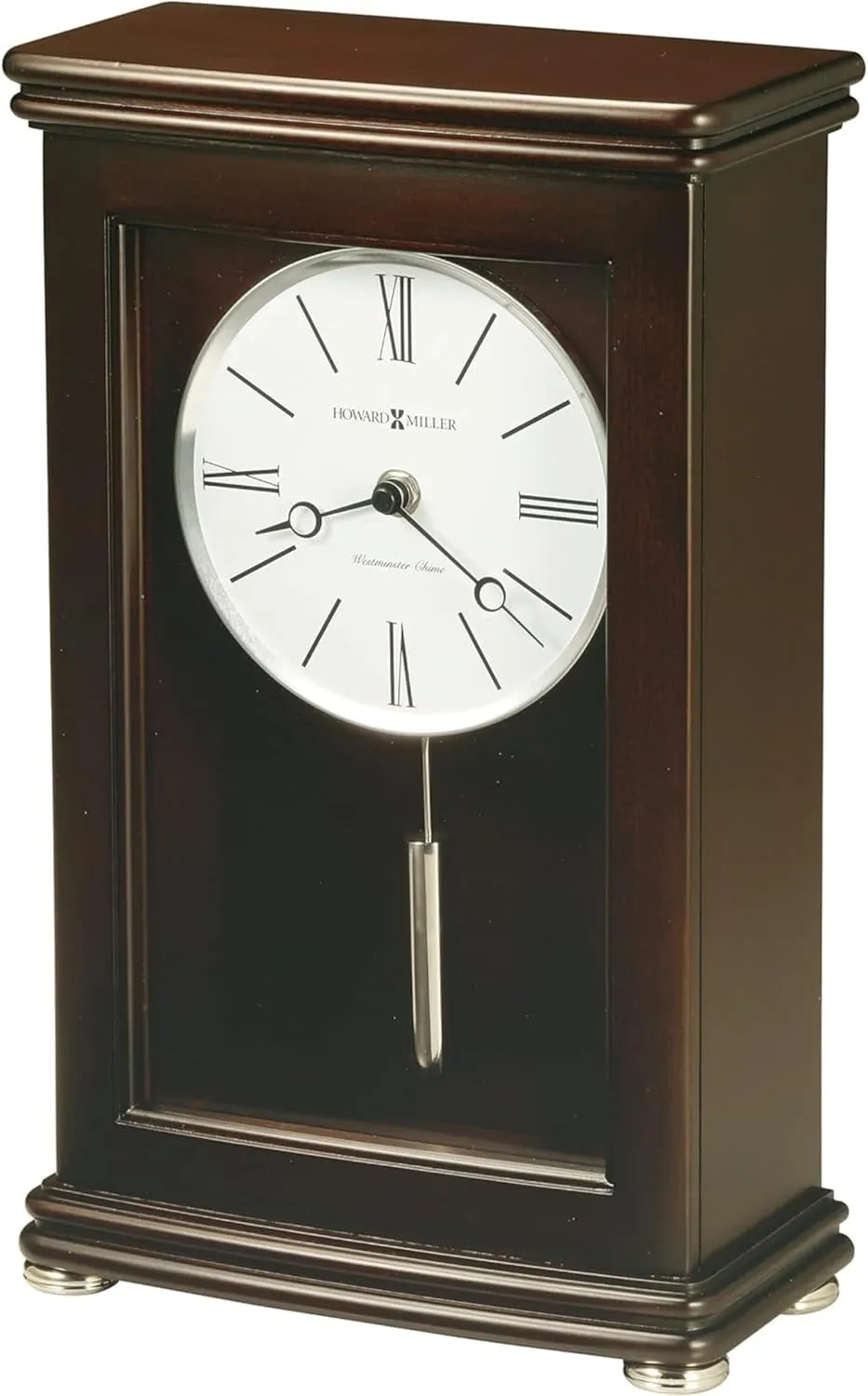 Howard Miller Osburn Mantel Clock II, Quartz Movement Modern Style Analog Display | Cylindrical Pendulum Grandfather Clocks with Glass Material for Home Decor, Living Room & Office
