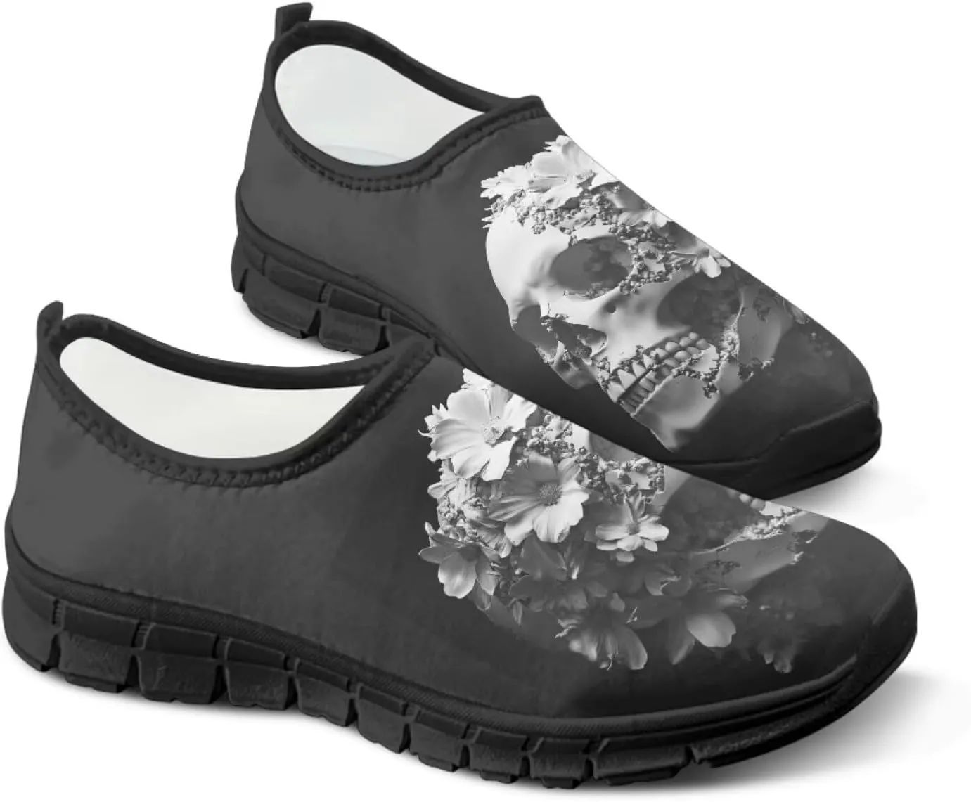 Howilath Skull Print Slip on Shoes for Men Casual House Shoes Running Sneakers Hands Free Shoes with Anti-Slip Sole