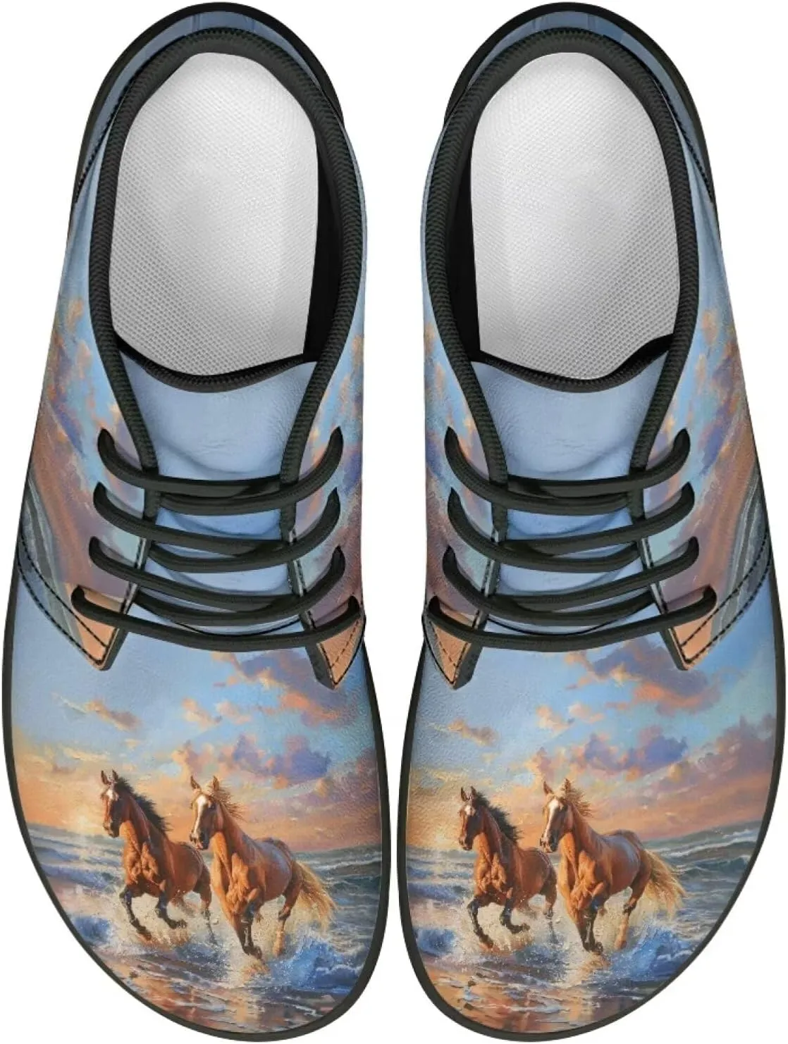 Howilath Wolf Print Barefoot Shoes Men Leather Low Zero Drop Sneaker Casual Running Cross Training Shoe