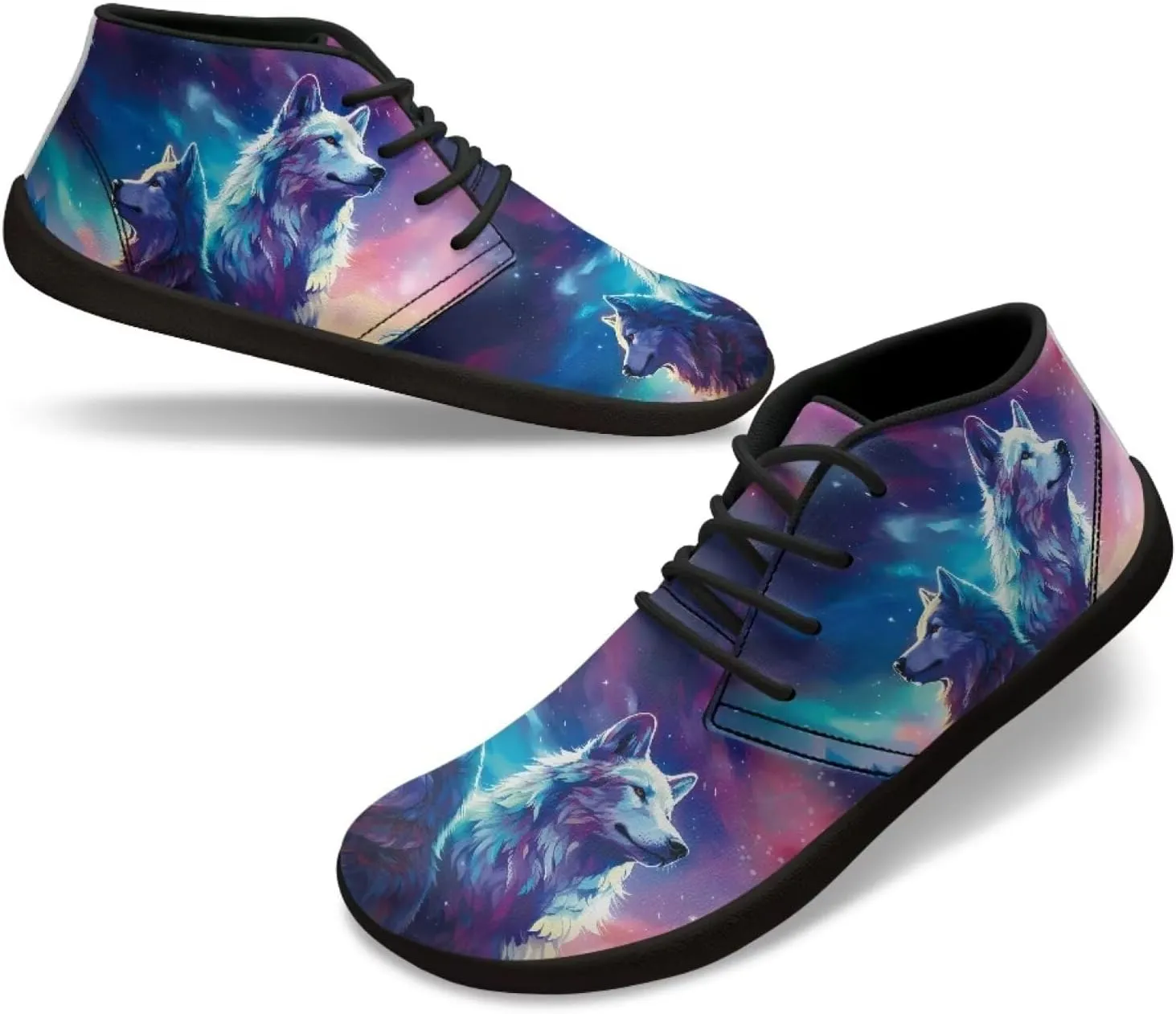 Howilath Wolf Print Barefoot Shoes Men Leather Low Zero Drop Sneaker Casual Running Cross Training Shoe