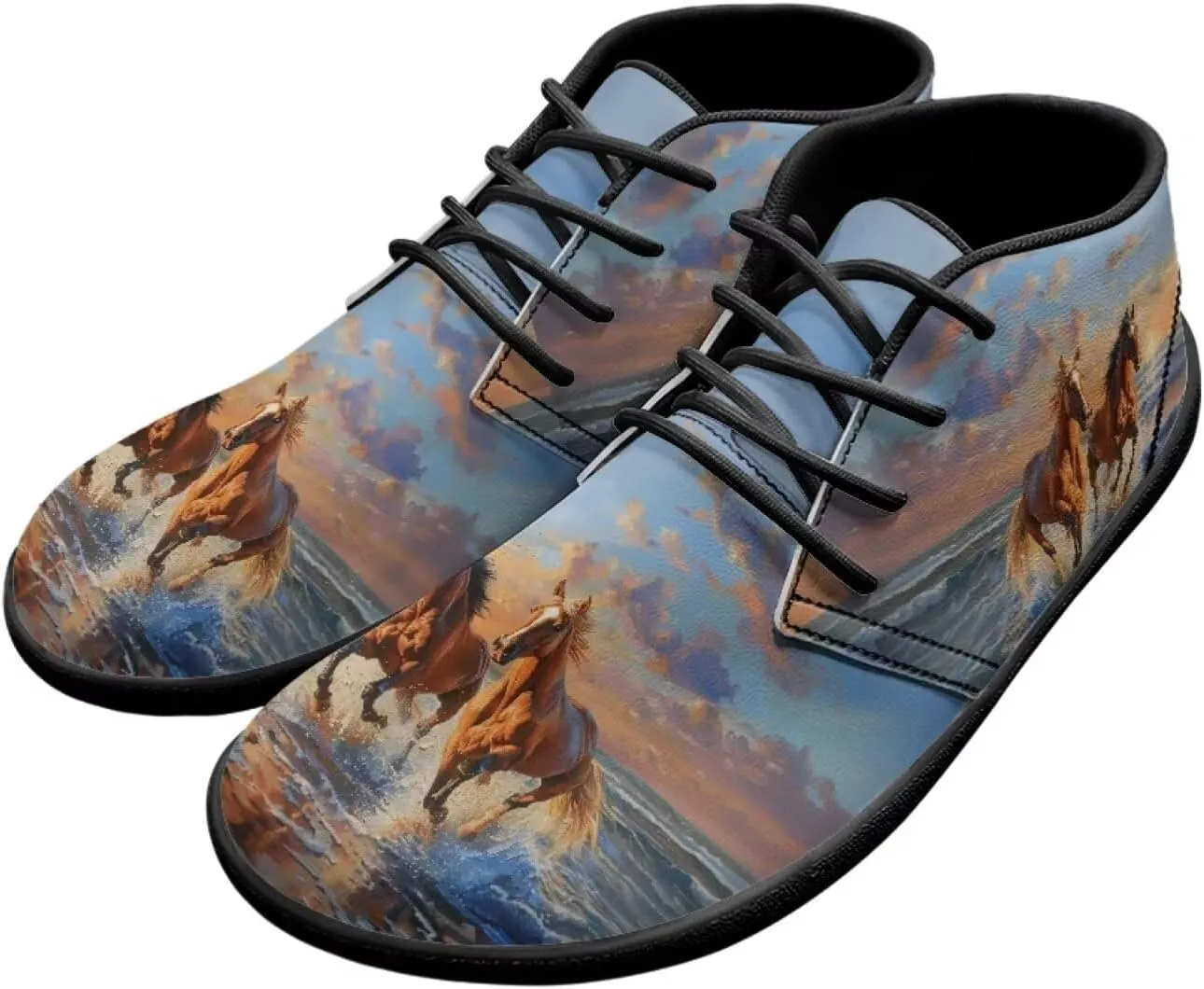 Howilath Wolf Print Barefoot Shoes Men Leather Low Zero Drop Sneaker Casual Running Cross Training Shoe
