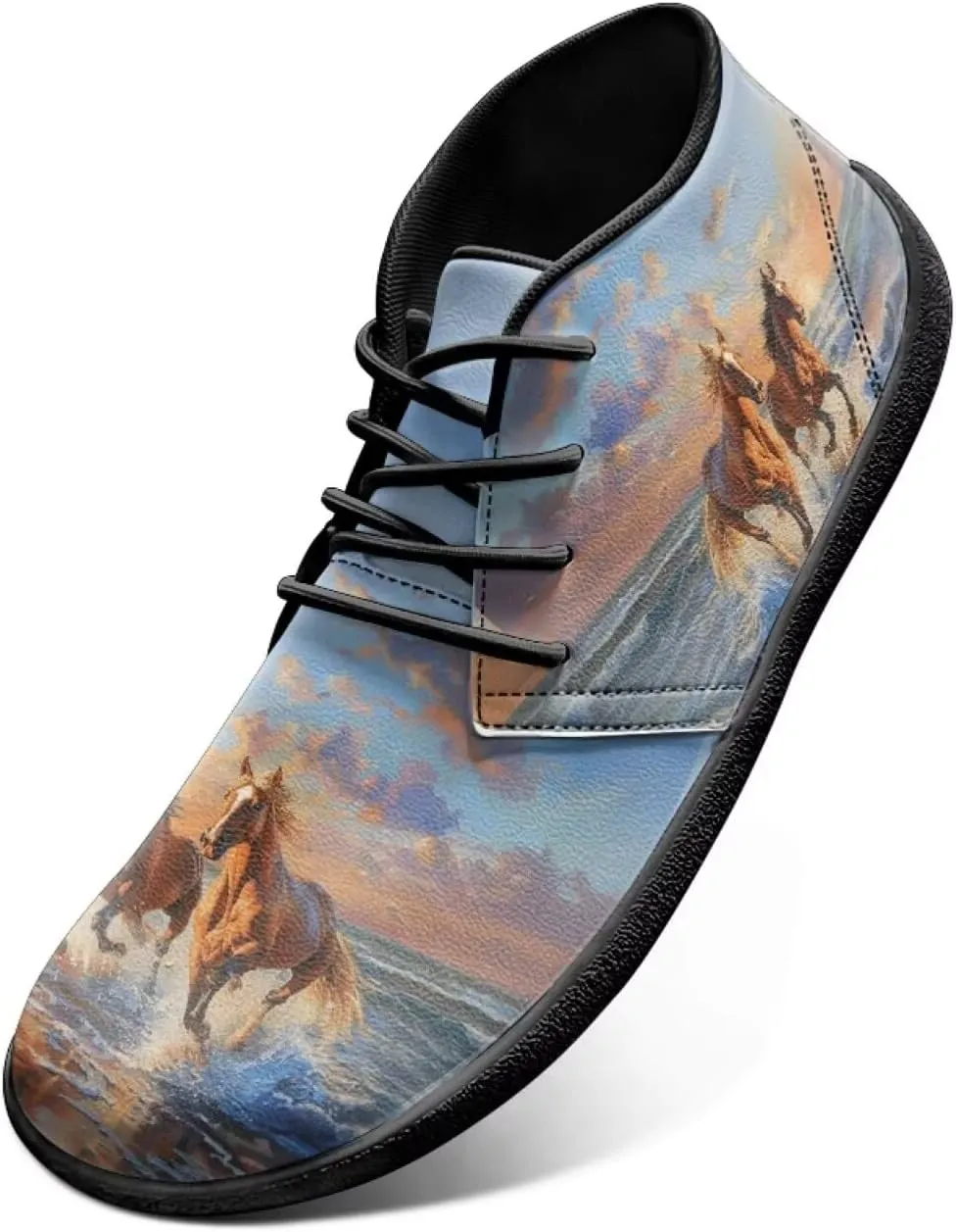 Howilath Wolf Print Barefoot Shoes Men Leather Low Zero Drop Sneaker Casual Running Cross Training Shoe