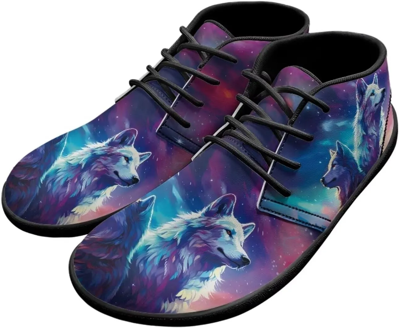 Howilath Wolf Print Barefoot Shoes Men Leather Low Zero Drop Sneaker Casual Running Cross Training Shoe