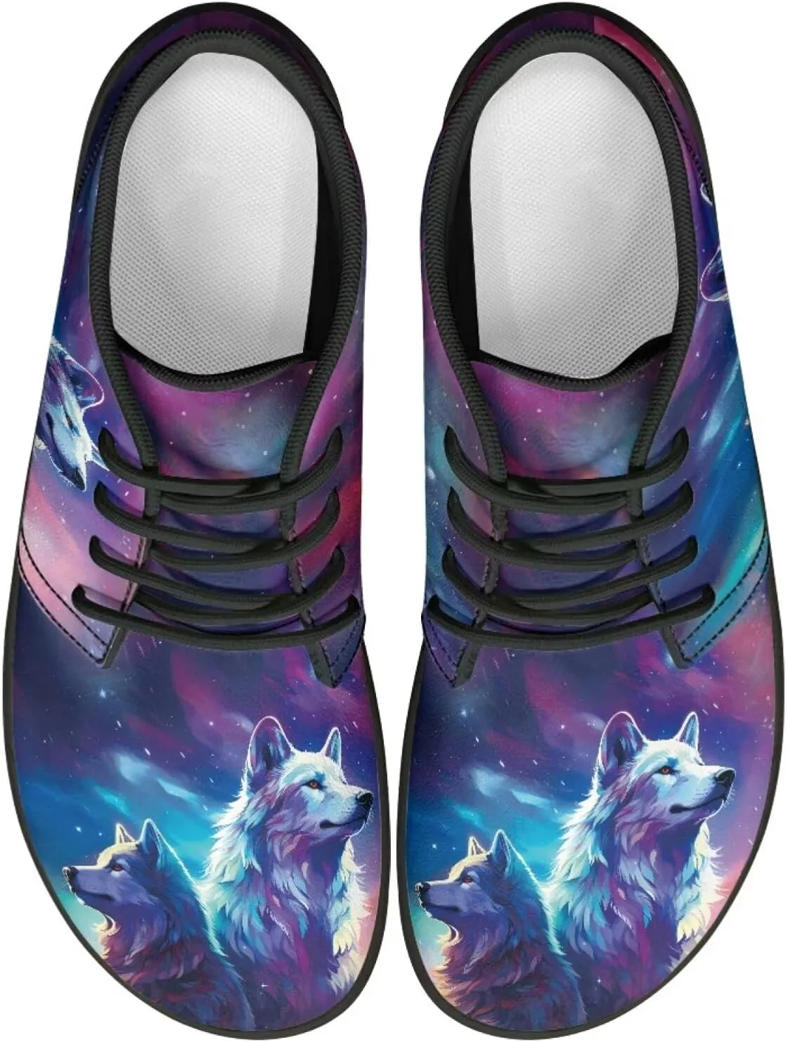 Howilath Wolf Print Barefoot Shoes Men Leather Low Zero Drop Sneaker Casual Running Cross Training Shoe