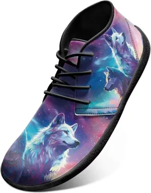 Howilath Wolf Print Barefoot Shoes Men Leather Low Zero Drop Sneaker Casual Running Cross Training Shoe