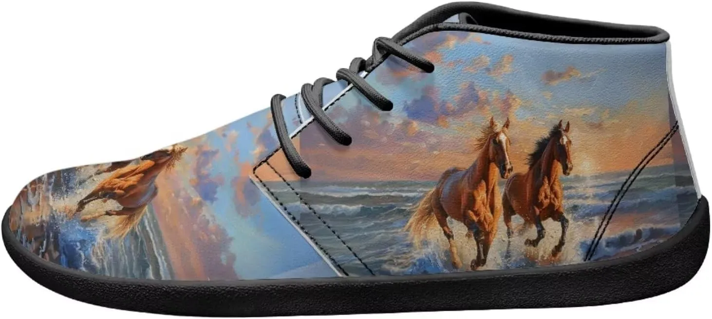Howilath Wolf Print Barefoot Shoes Men Leather Low Zero Drop Sneaker Casual Running Cross Training Shoe
