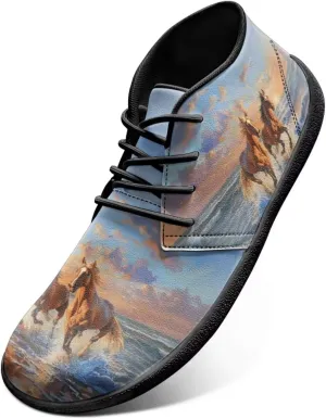 Howilath Wolf Print Barefoot Shoes Men Leather Low Zero Drop Sneaker Casual Running Cross Training Shoe