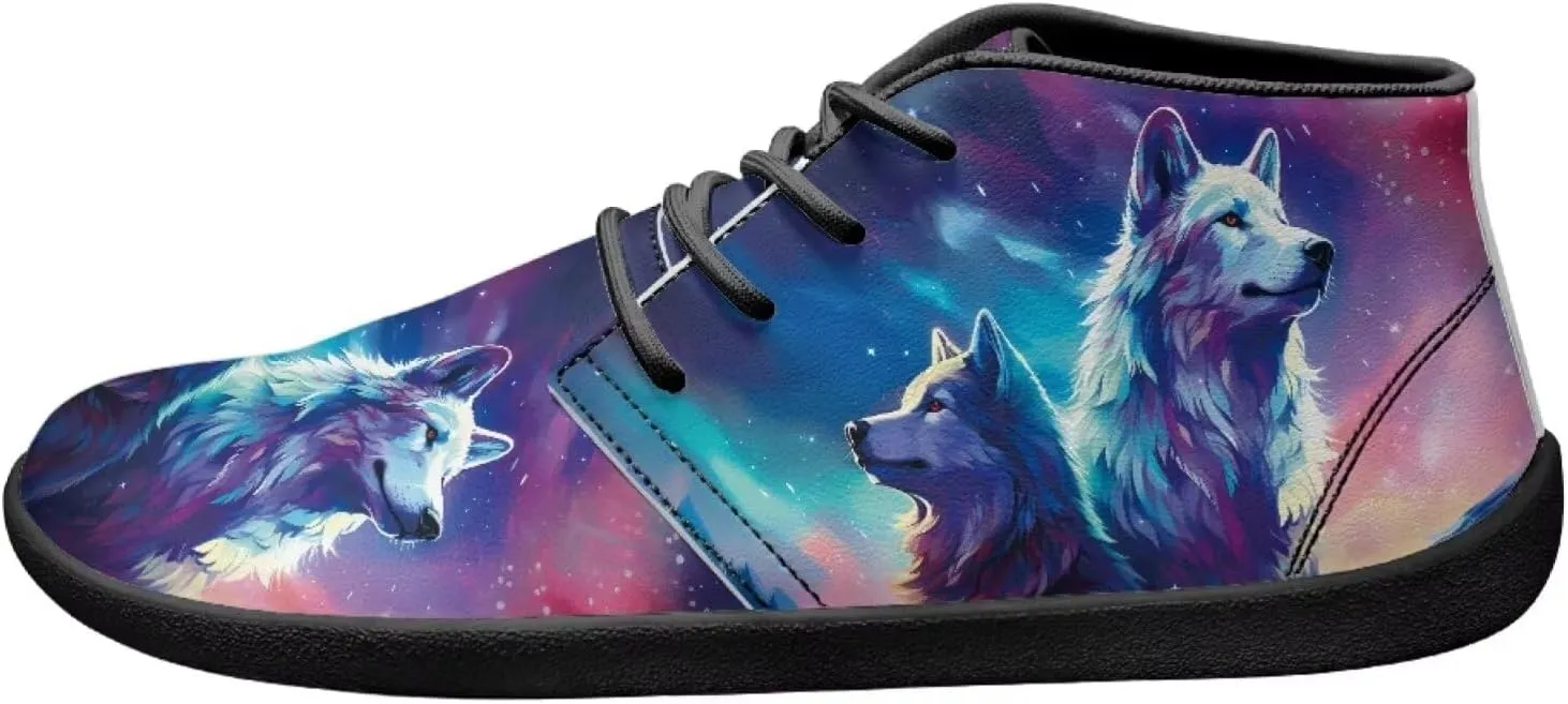 Howilath Wolf Print Barefoot Shoes Men Leather Low Zero Drop Sneaker Casual Running Cross Training Shoe