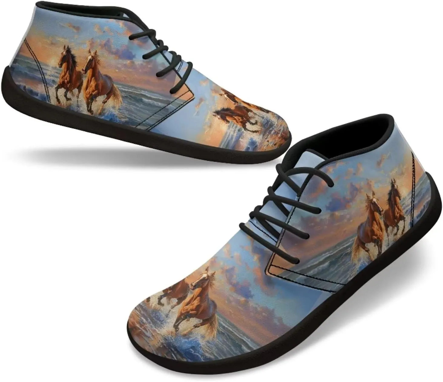 Howilath Wolf Print Barefoot Shoes Men Leather Low Zero Drop Sneaker Casual Running Cross Training Shoe