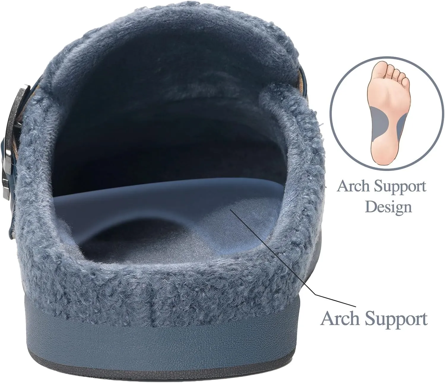 Hsyooes Women's Men's Fuzzy Slippers Orthotic Arch Support Fleece Lined House Slippers Comfy Winter Slip On Clogs for Plantar Fasciitis Indoor Outdoor with Adjustable Buckle
