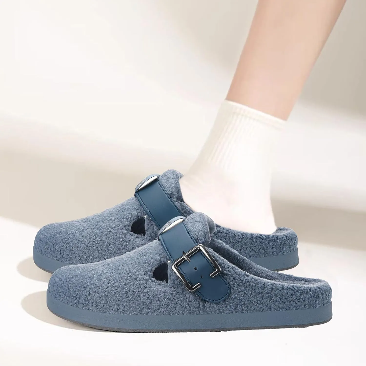 Hsyooes Women's Men's Fuzzy Slippers Orthotic Arch Support Fleece Lined House Slippers Comfy Winter Slip On Clogs for Plantar Fasciitis Indoor Outdoor with Adjustable Buckle