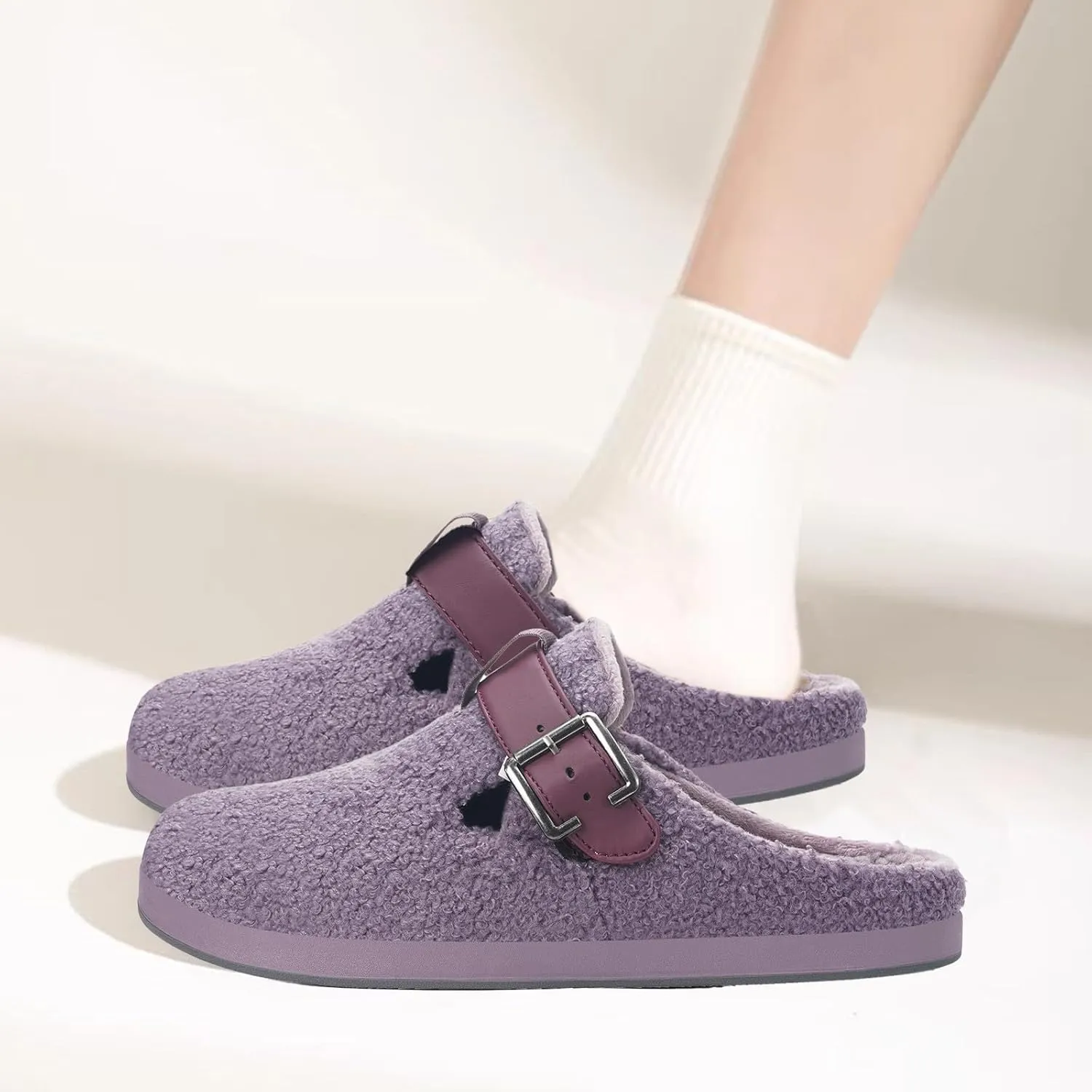 Hsyooes Women's Men's Fuzzy Slippers Orthotic Arch Support Fleece Lined House Slippers Comfy Winter Slip On Clogs for Plantar Fasciitis Indoor Outdoor with Adjustable Buckle