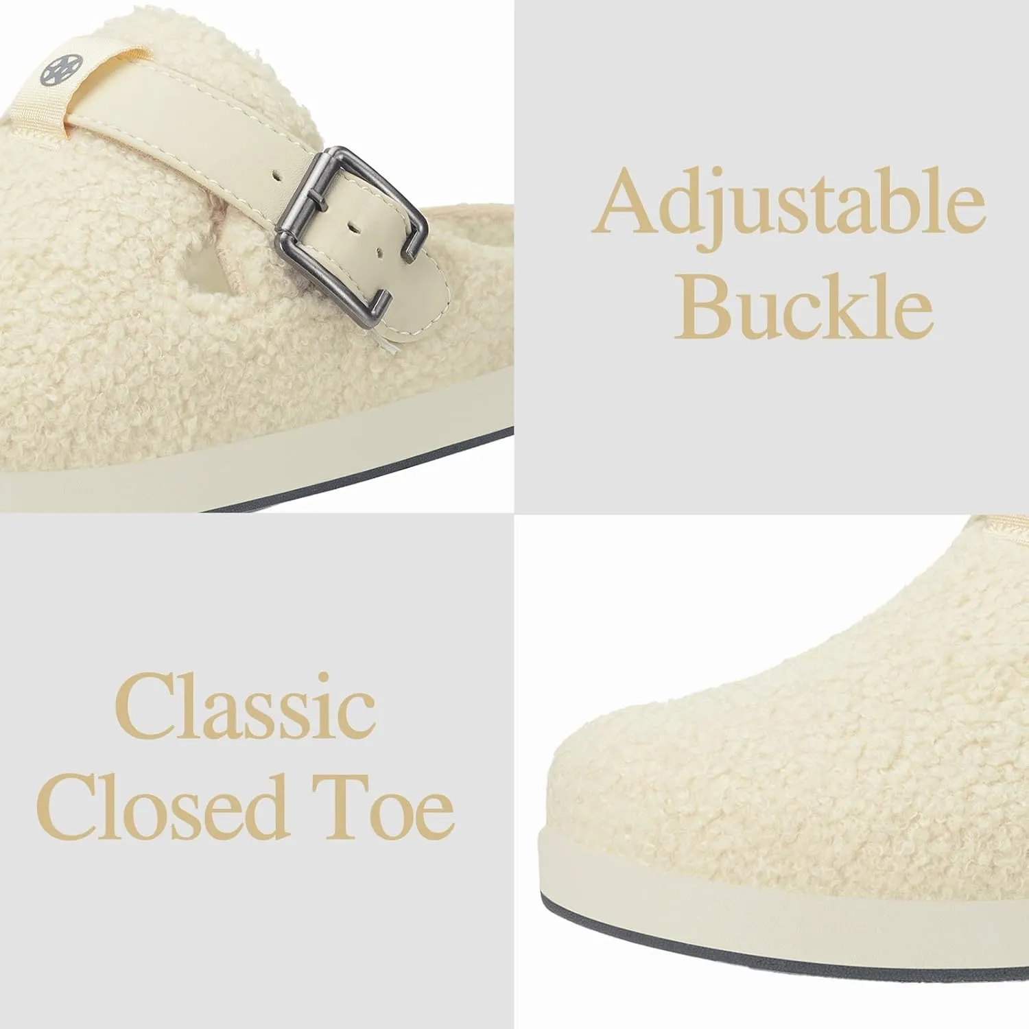 Hsyooes Women's Men's Fuzzy Slippers Orthotic Arch Support Fleece Lined House Slippers Comfy Winter Slip On Clogs for Plantar Fasciitis Indoor Outdoor with Adjustable Buckle