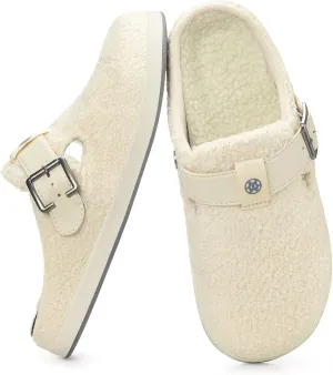 Hsyooes Women's Men's Fuzzy Slippers Orthotic Arch Support Fleece Lined House Slippers Comfy Winter Slip On Clogs for Plantar Fasciitis Indoor Outdoor with Adjustable Buckle