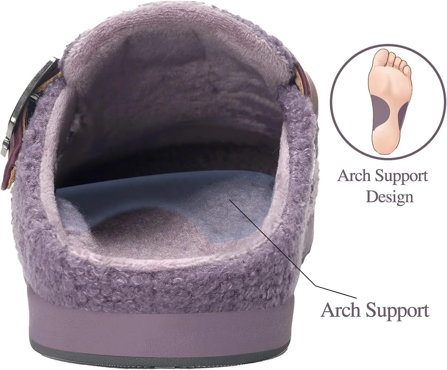 Hsyooes Women's Men's Fuzzy Slippers Orthotic Arch Support Fleece Lined House Slippers Comfy Winter Slip On Clogs for Plantar Fasciitis Indoor Outdoor with Adjustable Buckle
