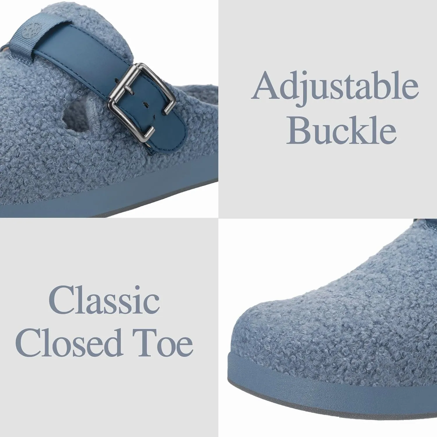 Hsyooes Women's Men's Fuzzy Slippers Orthotic Arch Support Fleece Lined House Slippers Comfy Winter Slip On Clogs for Plantar Fasciitis Indoor Outdoor with Adjustable Buckle