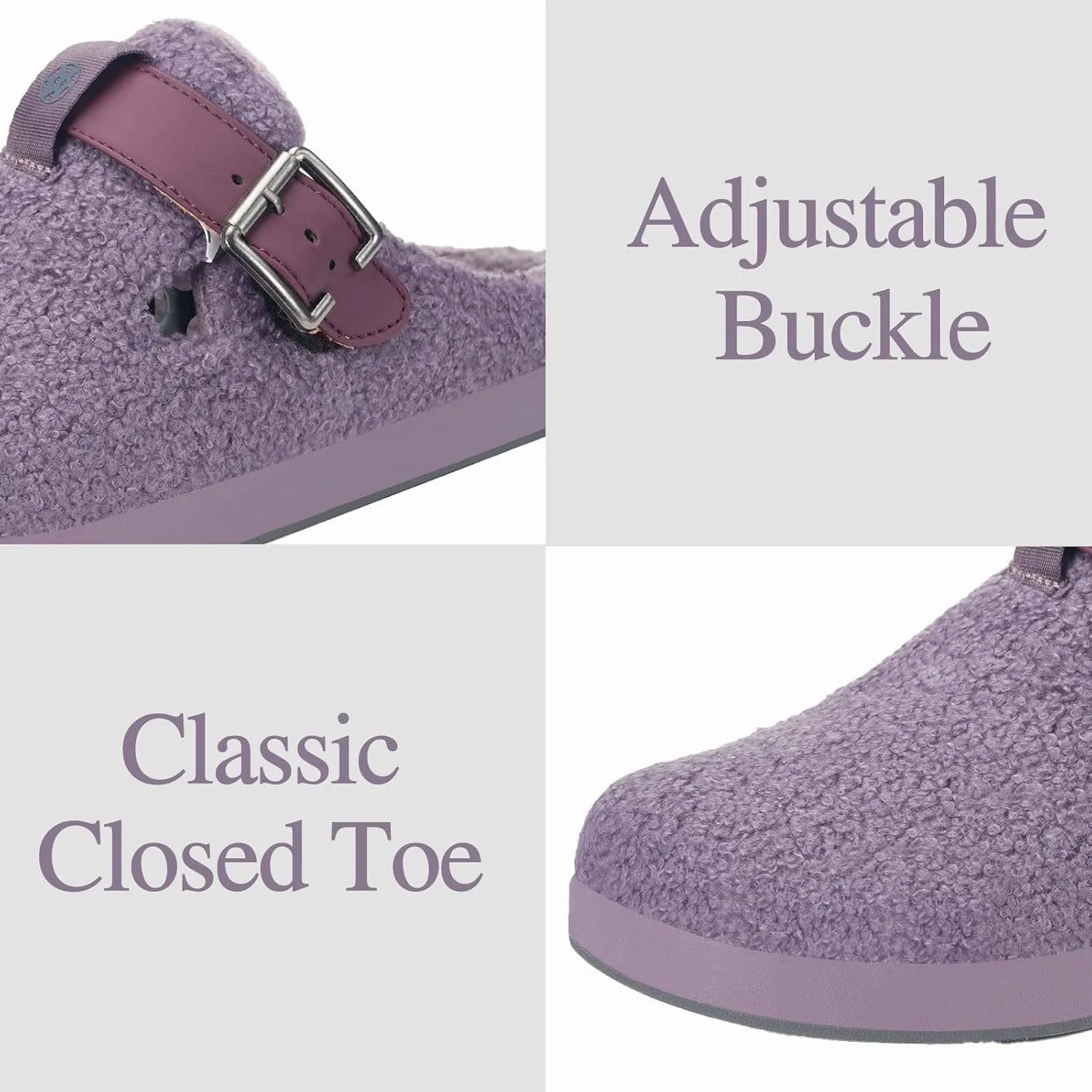 Hsyooes Women's Men's Fuzzy Slippers Orthotic Arch Support Fleece Lined House Slippers Comfy Winter Slip On Clogs for Plantar Fasciitis Indoor Outdoor with Adjustable Buckle