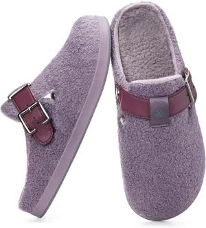 Hsyooes Women's Men's Fuzzy Slippers Orthotic Arch Support Fleece Lined House Slippers Comfy Winter Slip On Clogs for Plantar Fasciitis Indoor Outdoor with Adjustable Buckle
