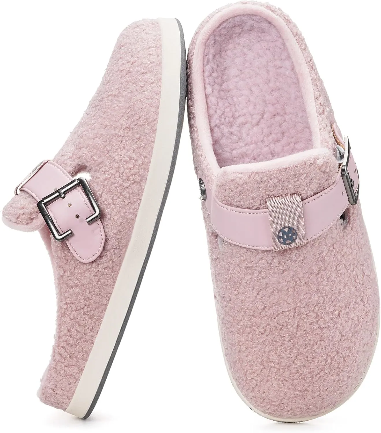 Hsyooes Women's Men's Fuzzy Slippers Orthotic Arch Support Fleece Lined House Slippers Comfy Winter Slip On Clogs for Plantar Fasciitis Indoor Outdoor with Adjustable Buckle