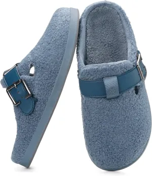 Hsyooes Women's Men's Fuzzy Slippers Orthotic Arch Support Fleece Lined House Slippers Comfy Winter Slip On Clogs for Plantar Fasciitis Indoor Outdoor with Adjustable Buckle