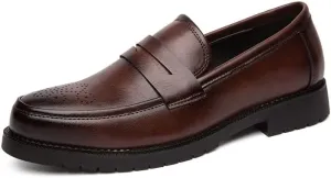 HuitJours Men Two Tone Colors Penny Loafer Slip On Pull on Dress Shoes Casual Boat Shoes Moccasins