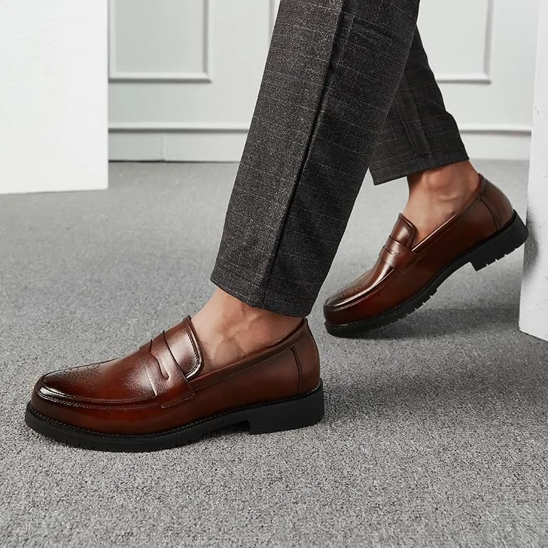 HuitJours Men Two Tone Colors Penny Loafer Slip On Pull on Dress Shoes Casual Boat Shoes Moccasins