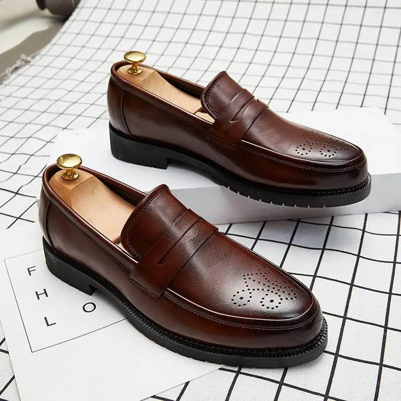 HuitJours Men Two Tone Colors Penny Loafer Slip On Pull on Dress Shoes Casual Boat Shoes Moccasins