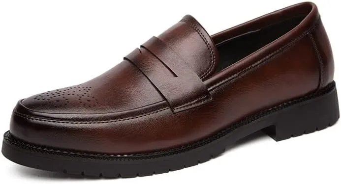HuitJours Men Two Tone Colors Penny Loafer Slip On Pull on Dress Shoes Casual Boat Shoes Moccasins