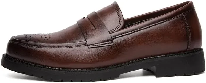 HuitJours Men Two Tone Colors Penny Loafer Slip On Pull on Dress Shoes Casual Boat Shoes Moccasins