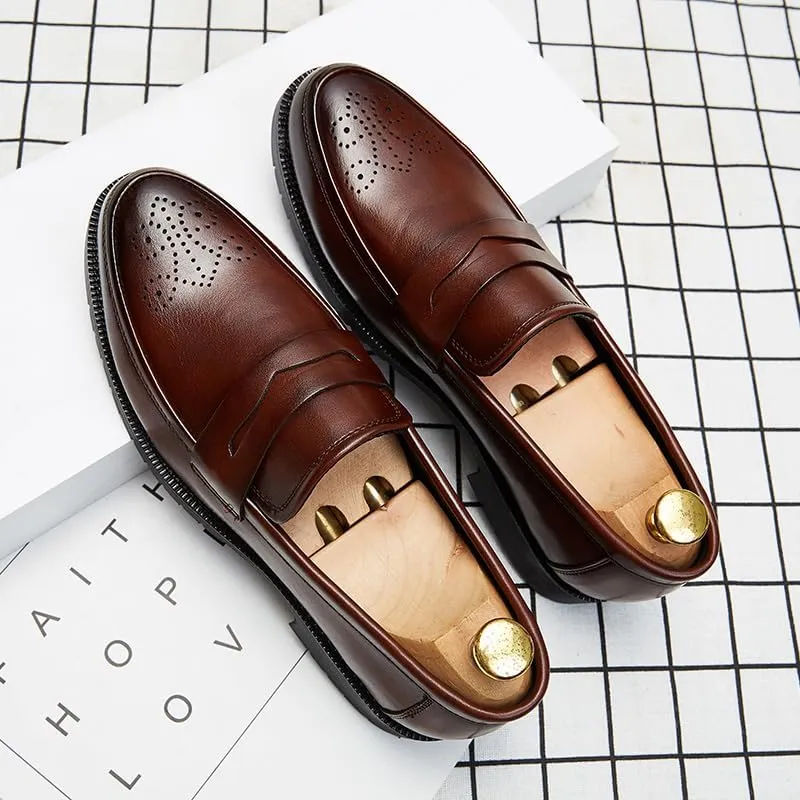 HuitJours Men Two Tone Colors Penny Loafer Slip On Pull on Dress Shoes Casual Boat Shoes Moccasins