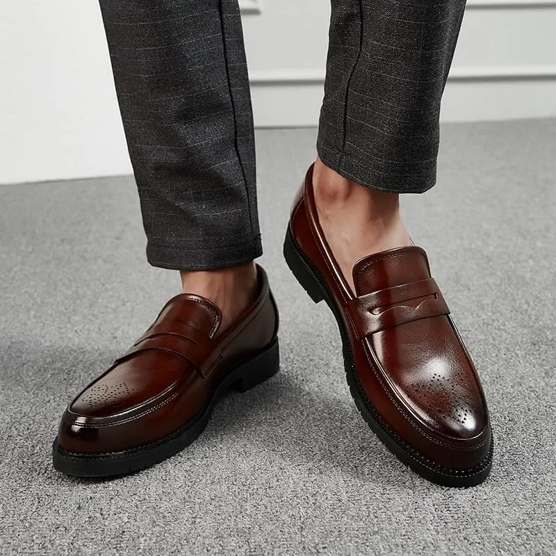 HuitJours Men Two Tone Colors Penny Loafer Slip On Pull on Dress Shoes Casual Boat Shoes Moccasins