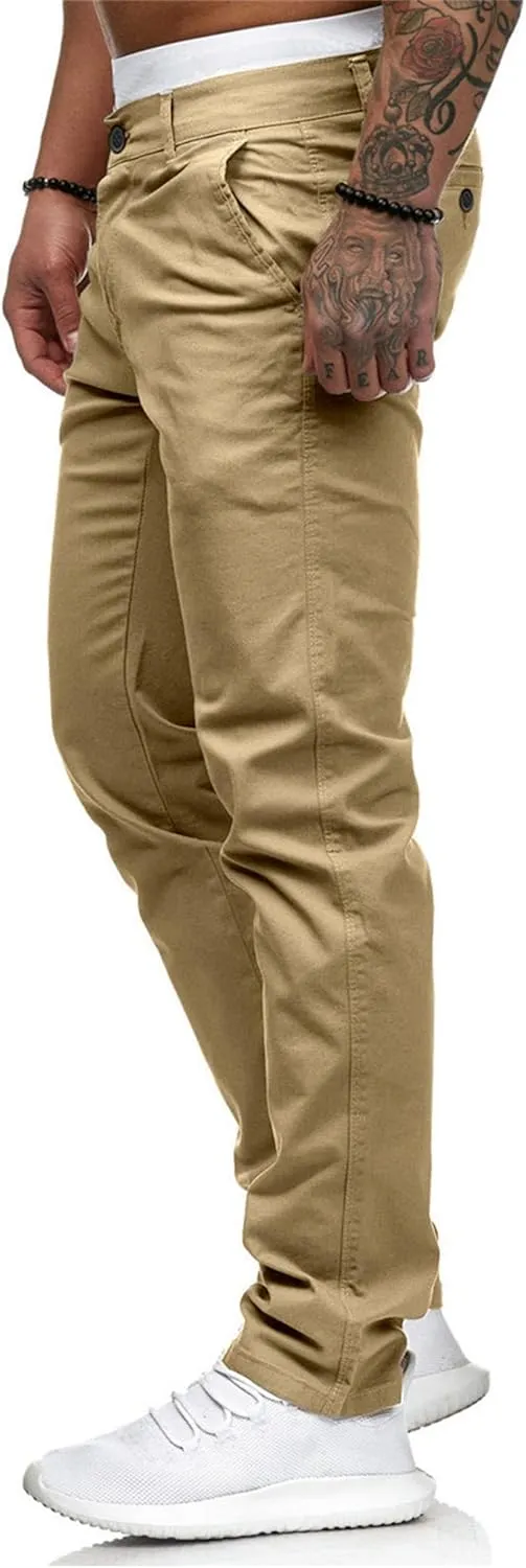 HUNGSON Mens Chinos Dress Pants Slim Straight Fit Flat-Front Golf Pants Casual Travel Slacks