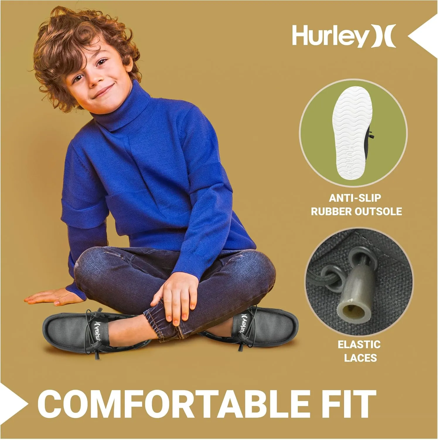 Hurley Kids Elastic Lace Loafers, Canvas Shoes for Boys & Girls - Comfortable, Durable, Stylish - Kid's Fashion Sneakers, Wide Toe Shoes for Everyday Wear
