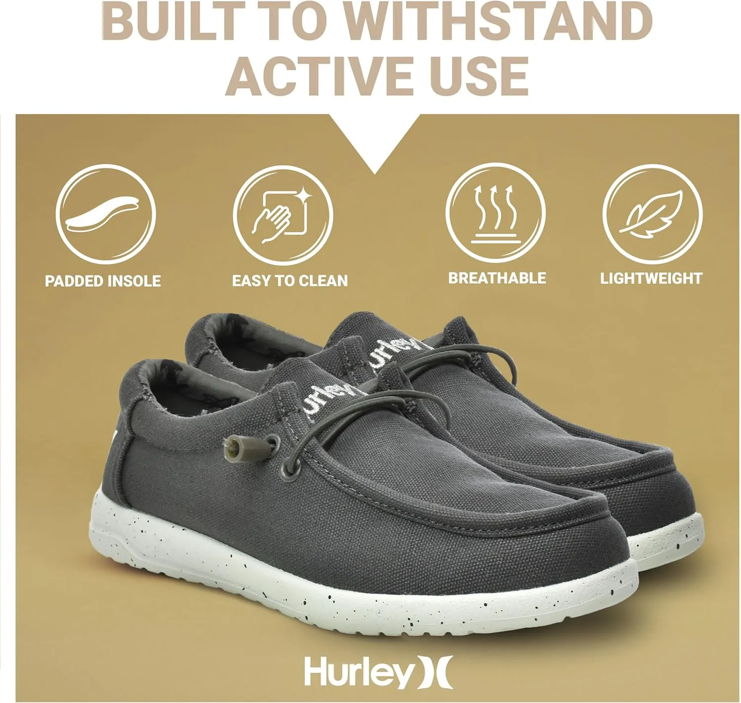 Hurley Kids Elastic Lace Loafers, Canvas Shoes for Boys & Girls - Comfortable, Durable, Stylish - Kid's Fashion Sneakers, Wide Toe Shoes for Everyday Wear