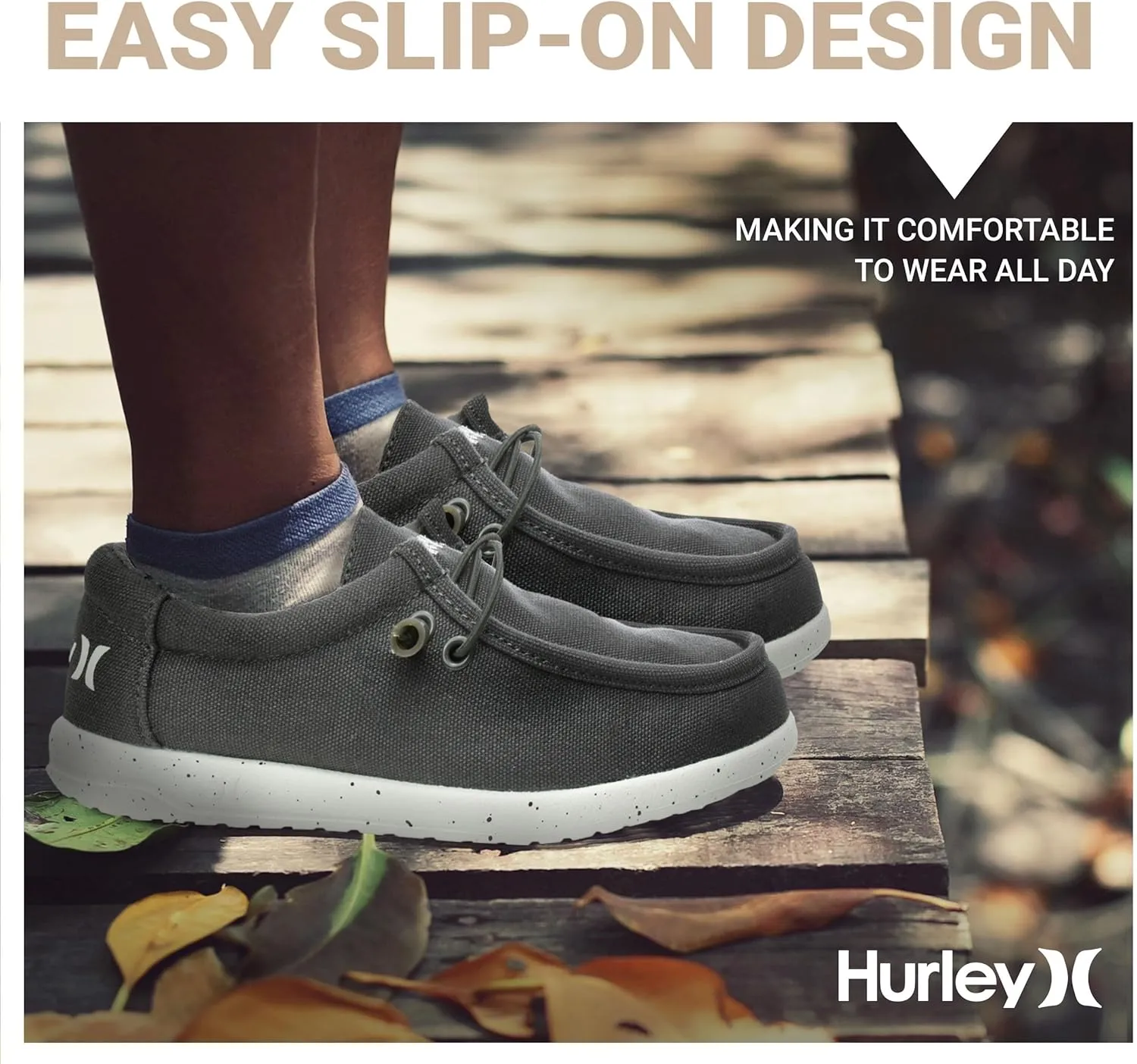 Hurley Kids Elastic Lace Loafers, Canvas Shoes for Boys & Girls - Comfortable, Durable, Stylish - Kid's Fashion Sneakers, Wide Toe Shoes for Everyday Wear