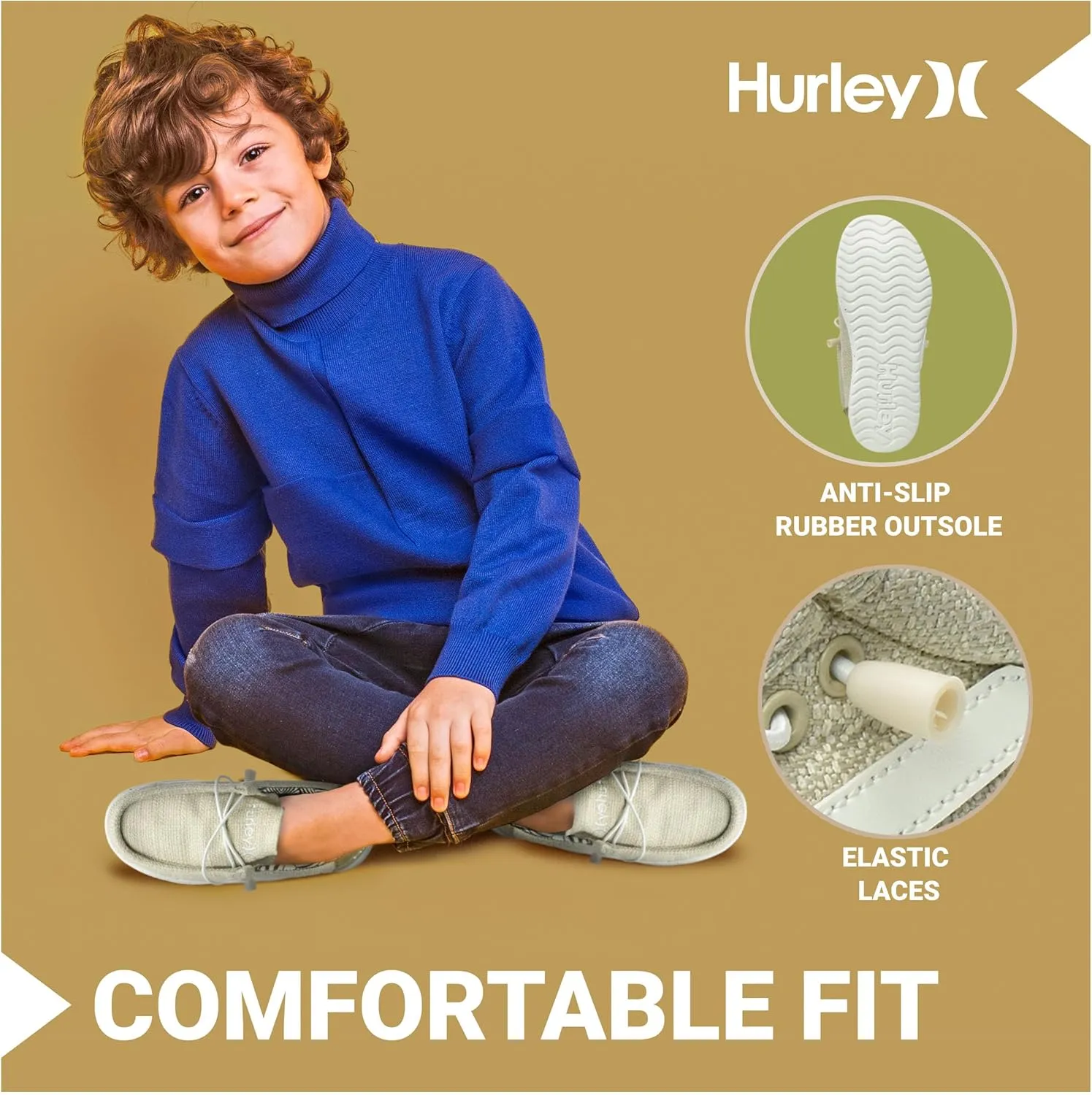 Hurley Kids Elastic Lace Loafers, Canvas Shoes for Boys & Girls - Comfortable, Durable, Stylish - Kid's Fashion Sneakers, Wide Toe Shoes for Everyday Wear