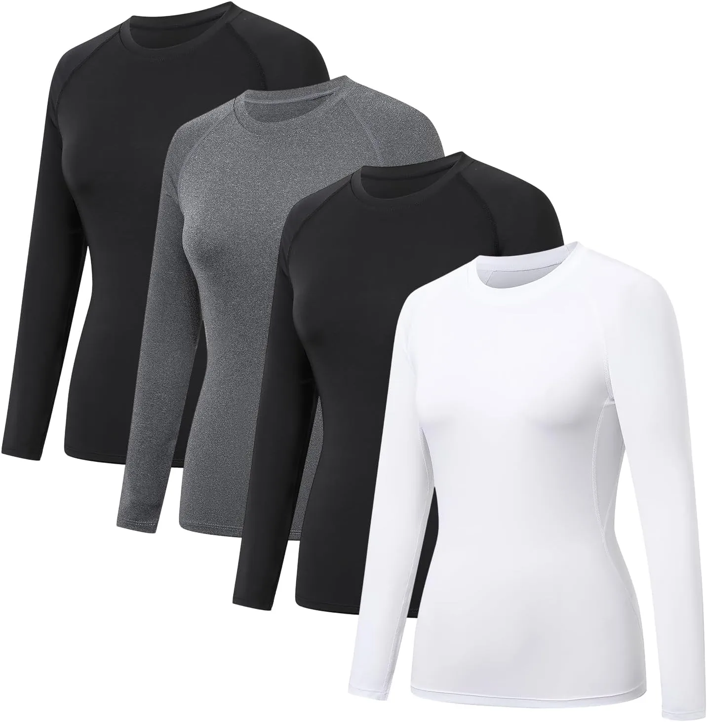 HYCOPROT 4 Pack Women's Compression Shirt Long Sleeve Workout Tops Quick Dry Baselayer Athletic T Shirt Gym Yoga Running