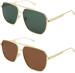 Hycredi Oversized Polarized Sunglasses for Women Men Retro Square Trendy Sun Glasses Classic Large Metal Shades UV400