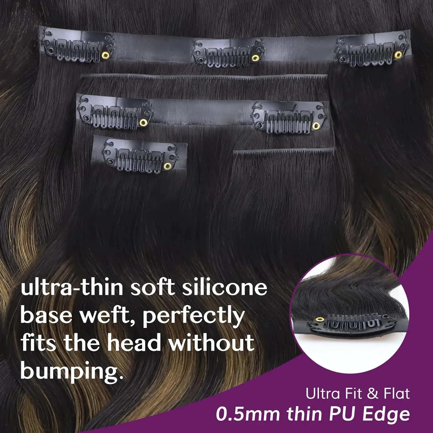 IDN BEAUTY 5 2 Invisi Edge Seamless Clip in Hair Extensions Human Hair, Body Wave Balayage Natural Black to Brown 14 Inch 100g 5pcs Invisible Edge & 2pcs Seamless Clip ins for Black Women No Leave Out