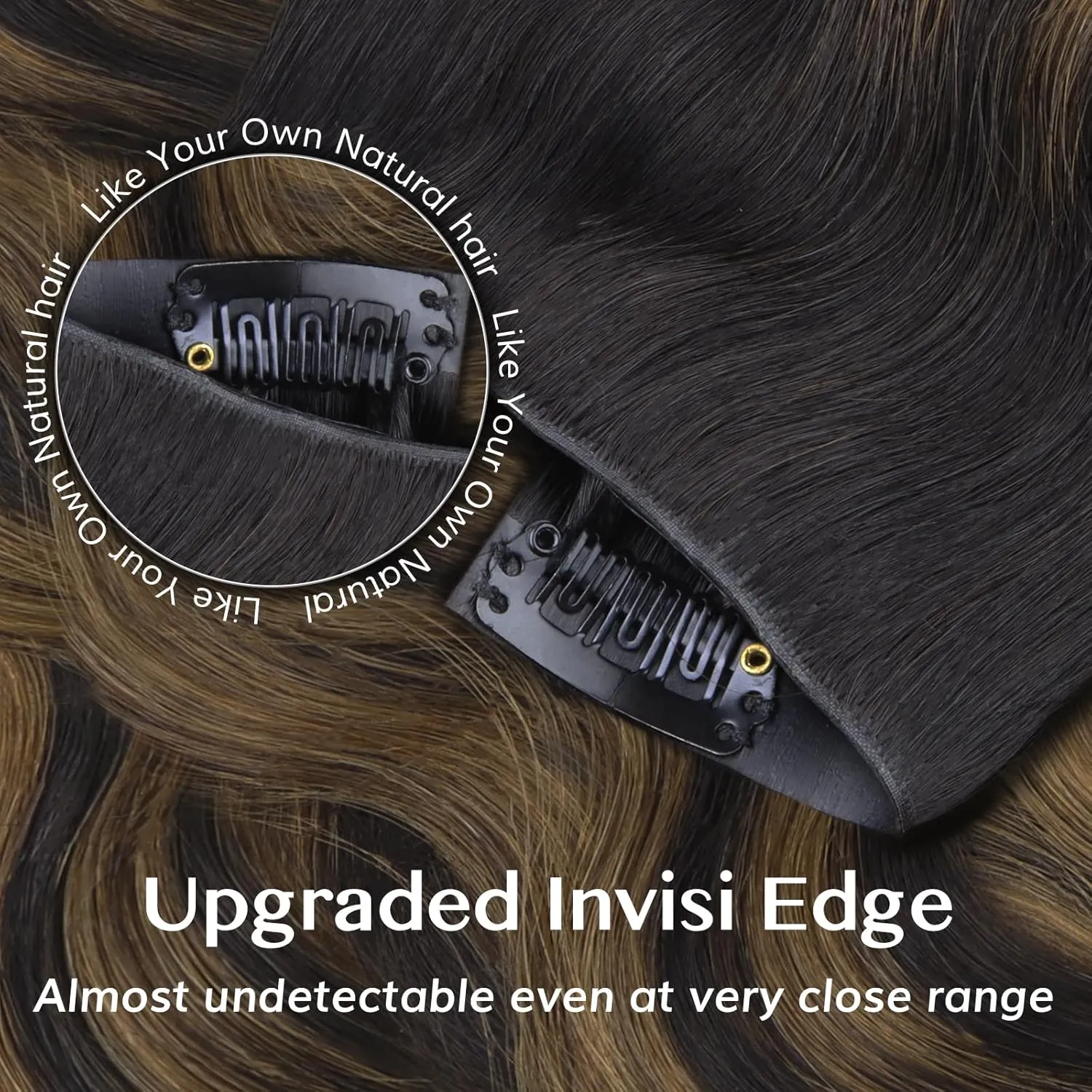 IDN BEAUTY 5 2 Invisi Edge Seamless Clip in Hair Extensions Human Hair, Body Wave Balayage Natural Black to Brown 14 Inch 100g 5pcs Invisible Edge & 2pcs Seamless Clip ins for Black Women No Leave Out