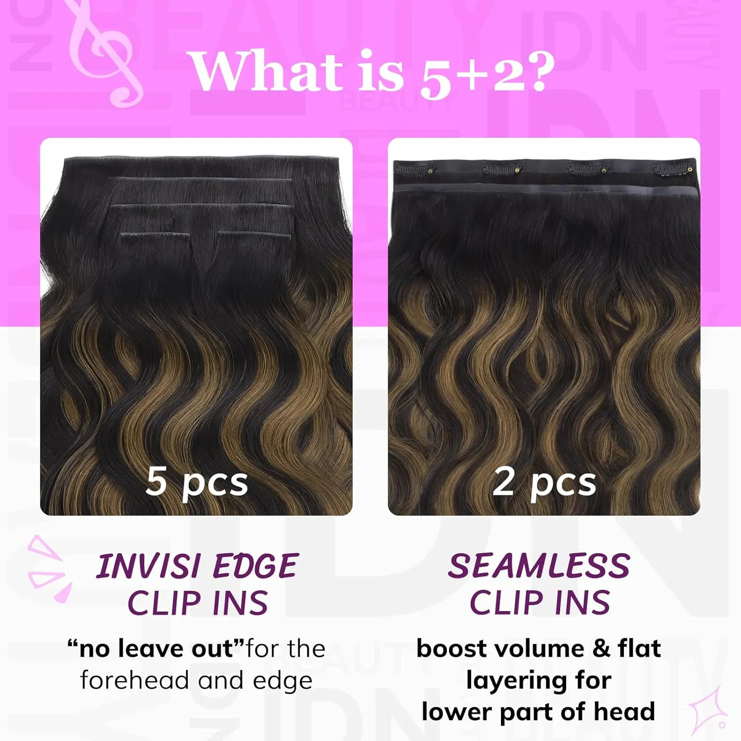 IDN BEAUTY 5 2 Invisi Edge Seamless Clip in Hair Extensions Human Hair, Body Wave Balayage Natural Black to Brown 14 Inch 100g 5pcs Invisible Edge & 2pcs Seamless Clip ins for Black Women No Leave Out