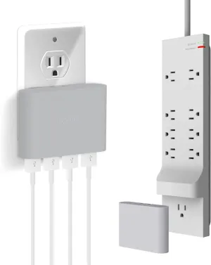 iHome Power Strip Surge Protector & Slim USB Wall Charger Bundle: Detachable 4 Port AC Pro USB Charger & 6 ft Extension Cord Multi Plug Outlet Extender
