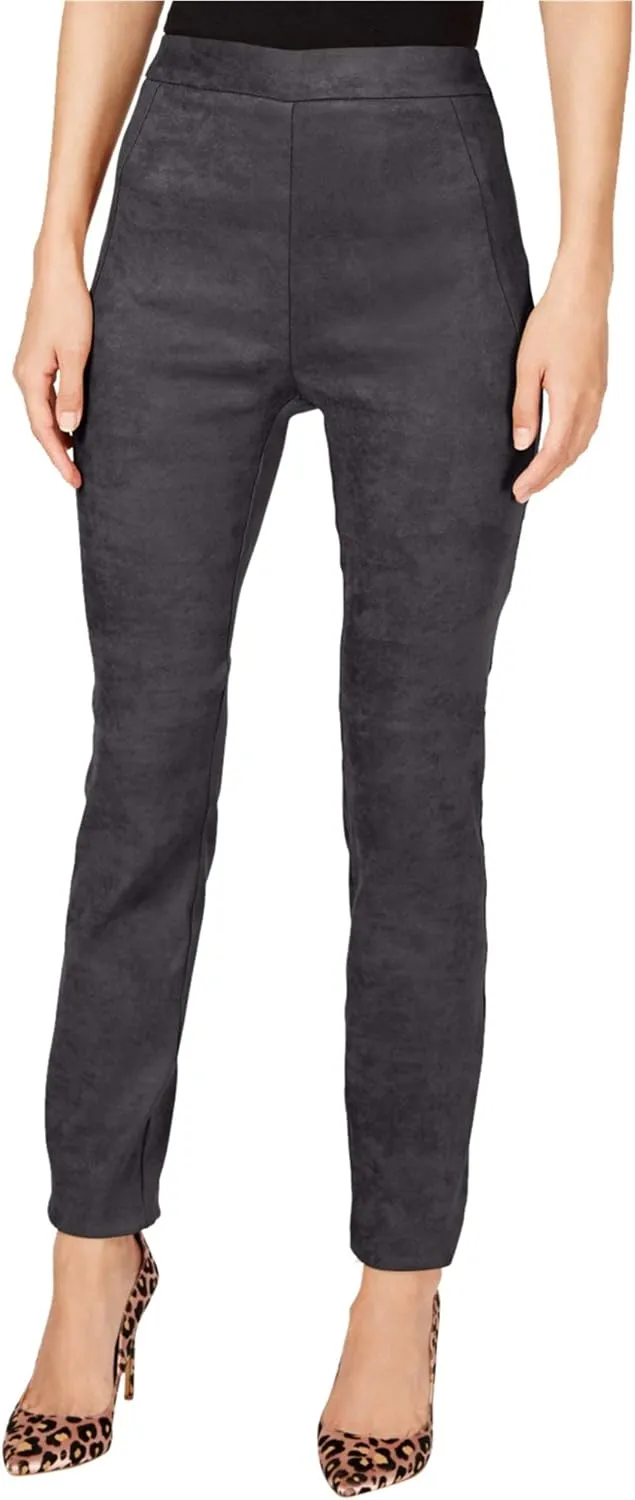 INC Womens Faux Suede Skinny Pants Gray 16